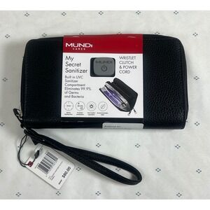 Mundi Cares My Secret Sanitizer Wristlet Clutch Black Pebbled UVC03 New